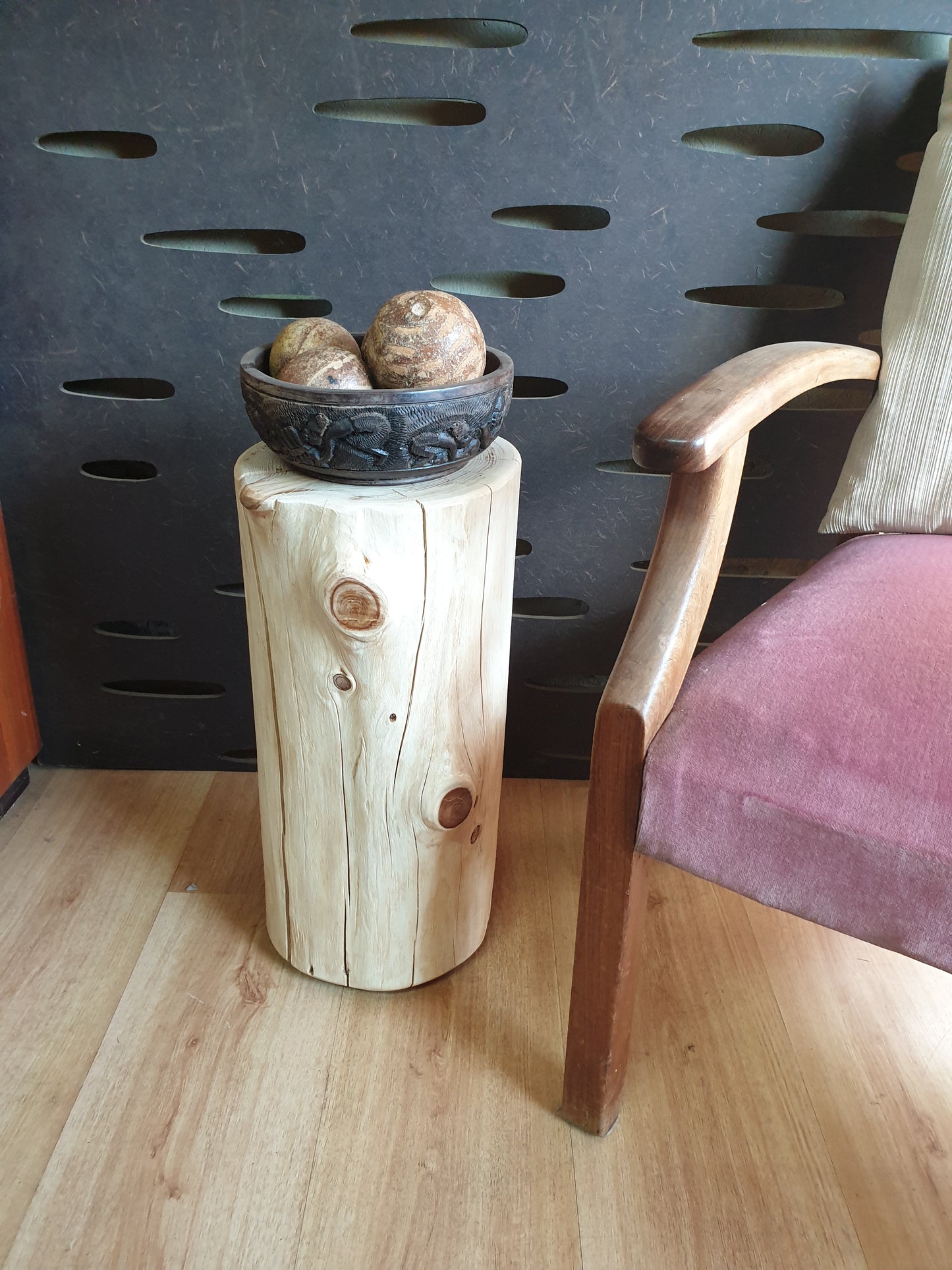 Light Wood Stump End Table