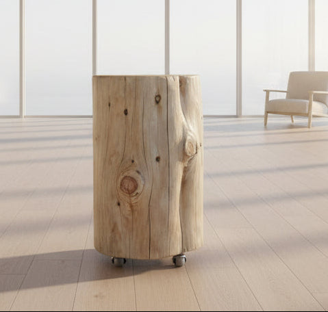 Cypress Stump End Table with wheels
