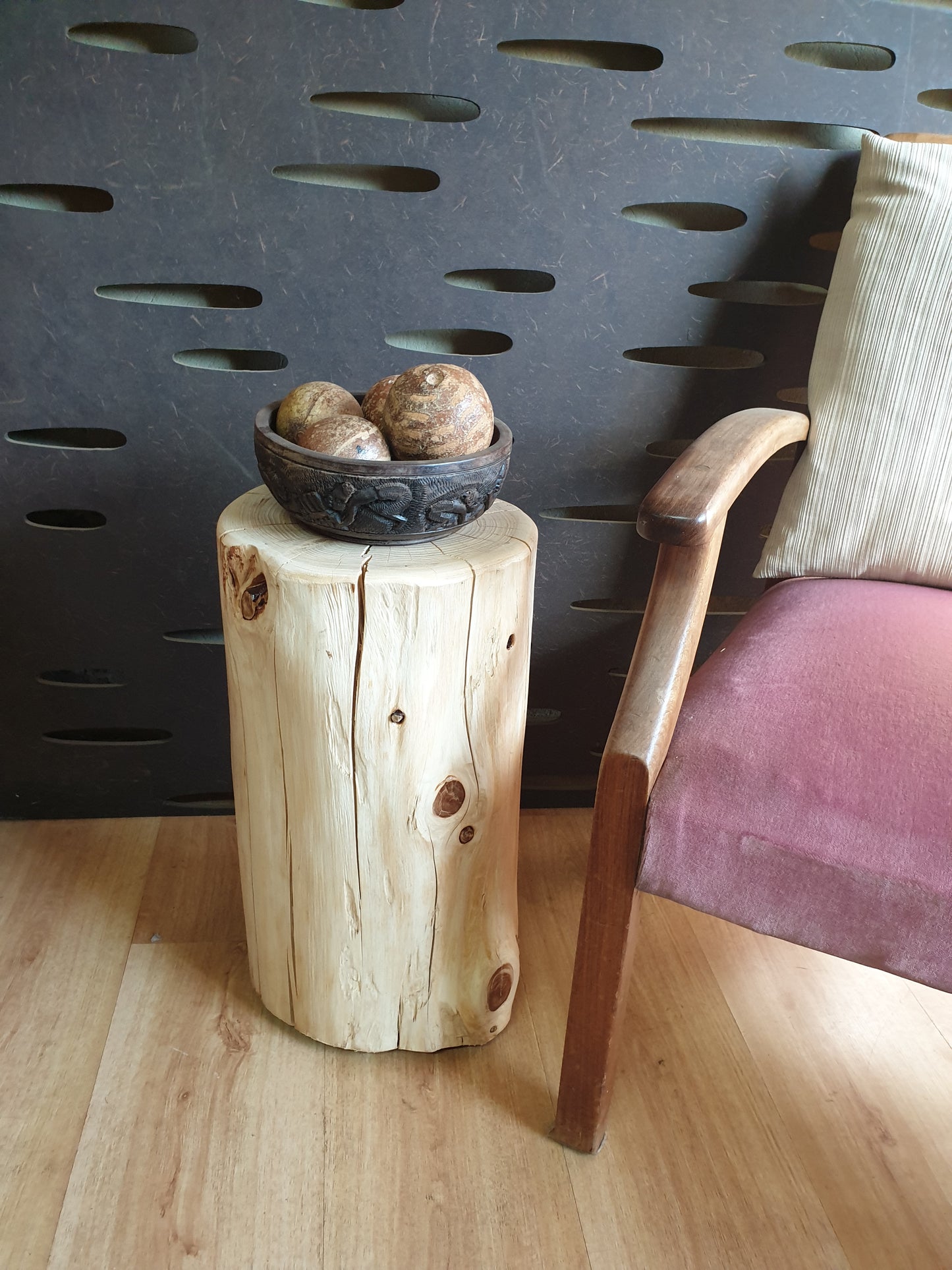 Light Wood Stump End Table