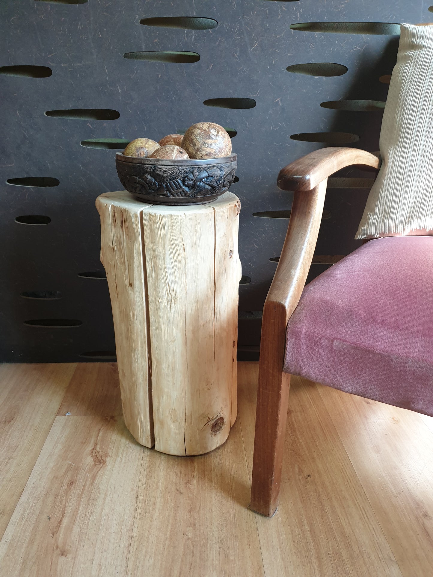 Light Wood Stump End Table