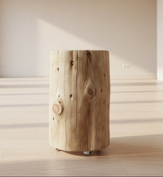 Cypress Stump End Table with wheels