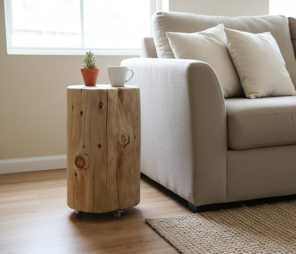 Cypress Stump End Table with wheels