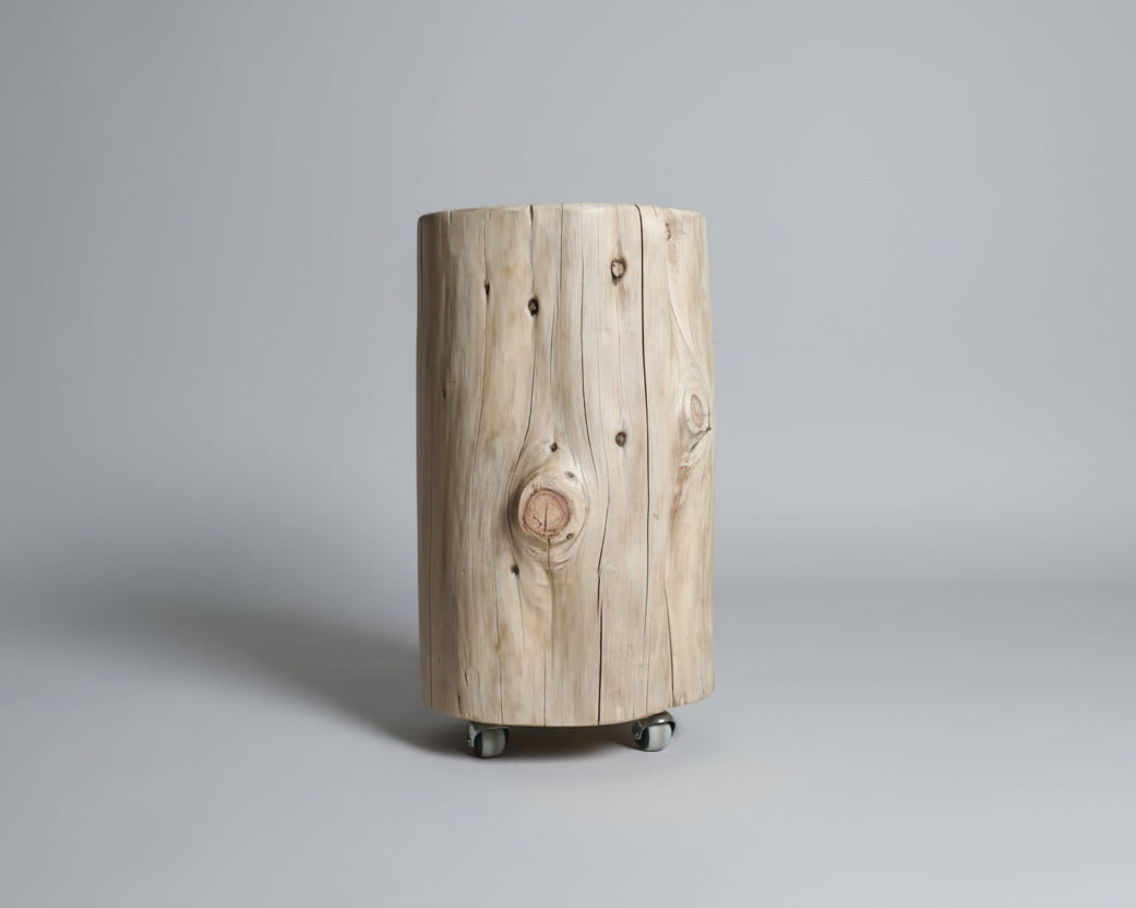 Cypress Stump End Table with wheels